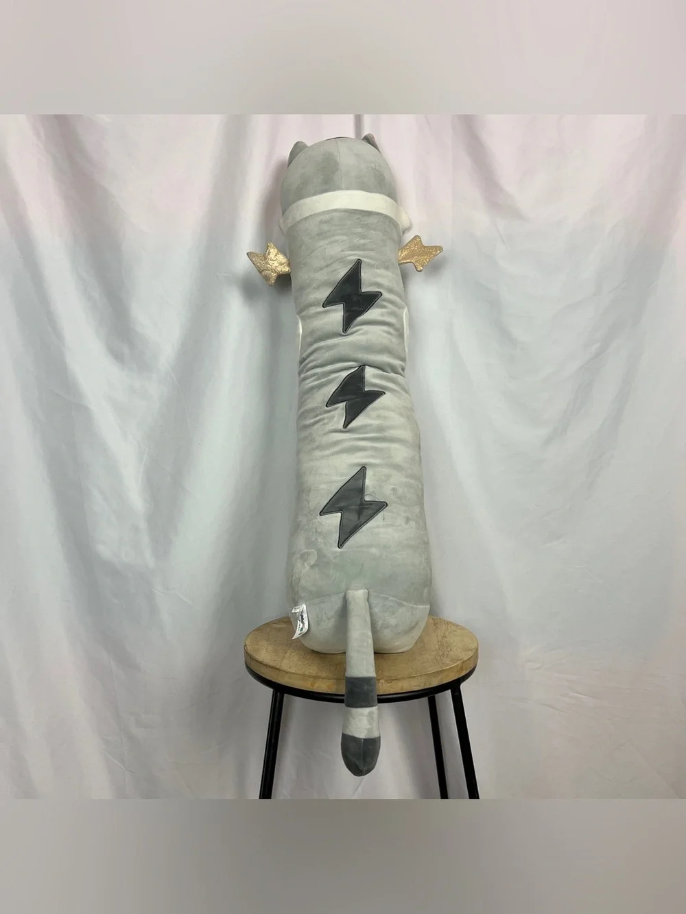 Grey Long Cat Winged Lightning Bolt Plush Body Pillow